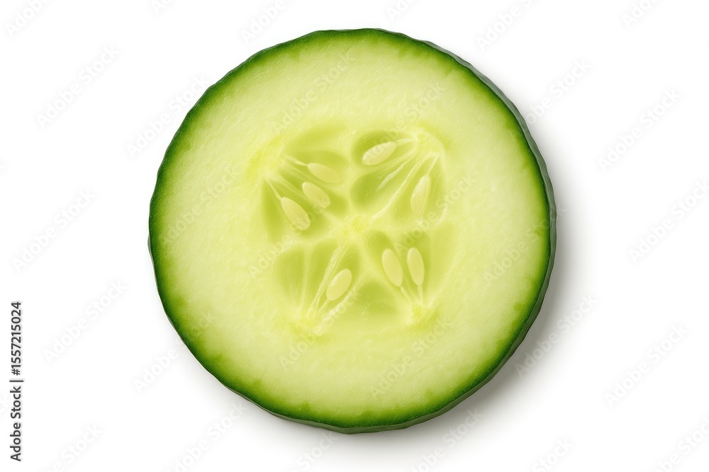Poster single cucumber segment on a plain white backdrop