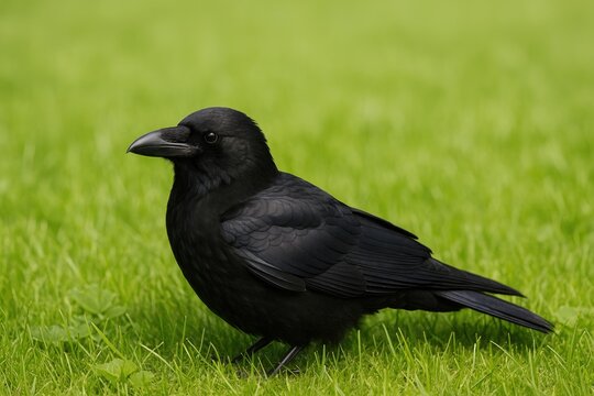 A peaceful bird perched on a lush green meadow