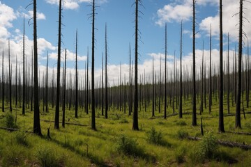 Obraz premium Post-fire landscape in the forest