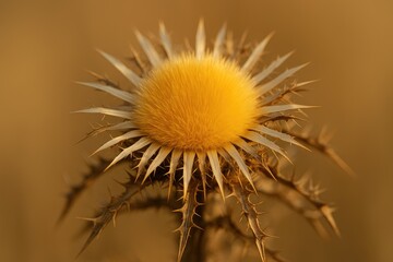 Close-up of a withered carline thistle in detailed macro shot