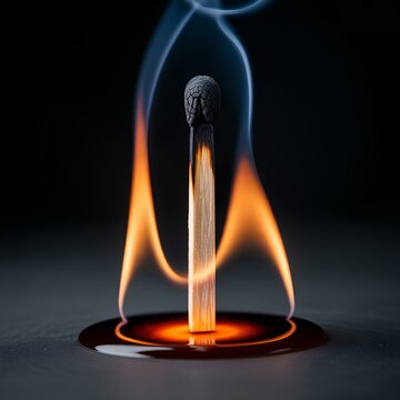 burning match on black background