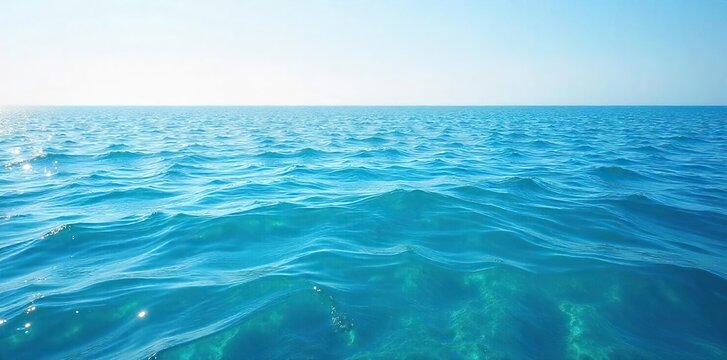 Serene Seascape Tranquil Ocean Stretching to the Hazy Horizon, Gentle Waves and Calming Blue Hues Perfect for Travel, Nature, and Relaxation Themes