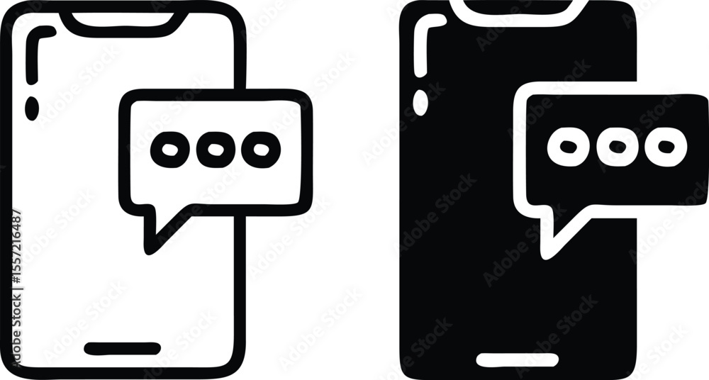 Poster minimalist line art icon of smartphone with chat bubble representing digital communication