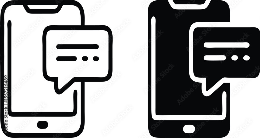 Poster minimalist line art icon of smartphone with chat bubble representing digital communication