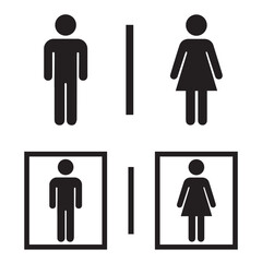 Dual Style WC Sign Icon , Male Female Restroom Symbol Set with and without Frame