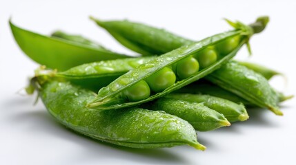 Fresh green peas in pods on white background