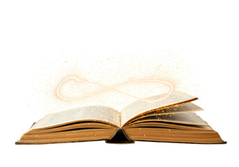 Obraz premium Open Book with Glowing Infinity Symbol isolated on transparent background