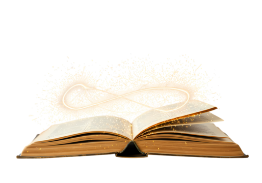 Open Book with Glowing Infinity Symbol isolated on transparent background