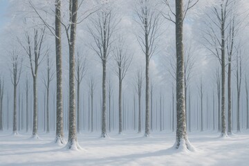 Winter scene of beech woods with snow-covered branches