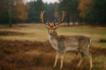 Fototapeta premium Roe Deer Roaming the Heathland Landscape