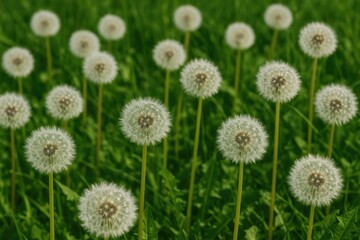 Obraz premium Seed heads of common wildflowers including dandelions and related species
