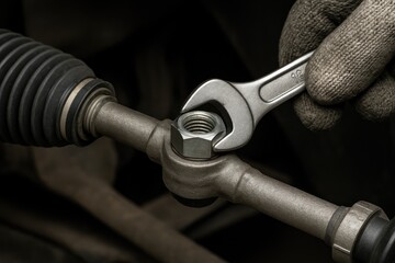Detailed view of a vehicle's steering rack component