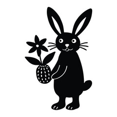 Happy bunny surrounded by blooming Easter flowers in spring Vector illustration