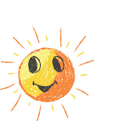 Hand drawn smiling sun illustration, vector design of smiling sun, yellow smile face rounded shape emoji