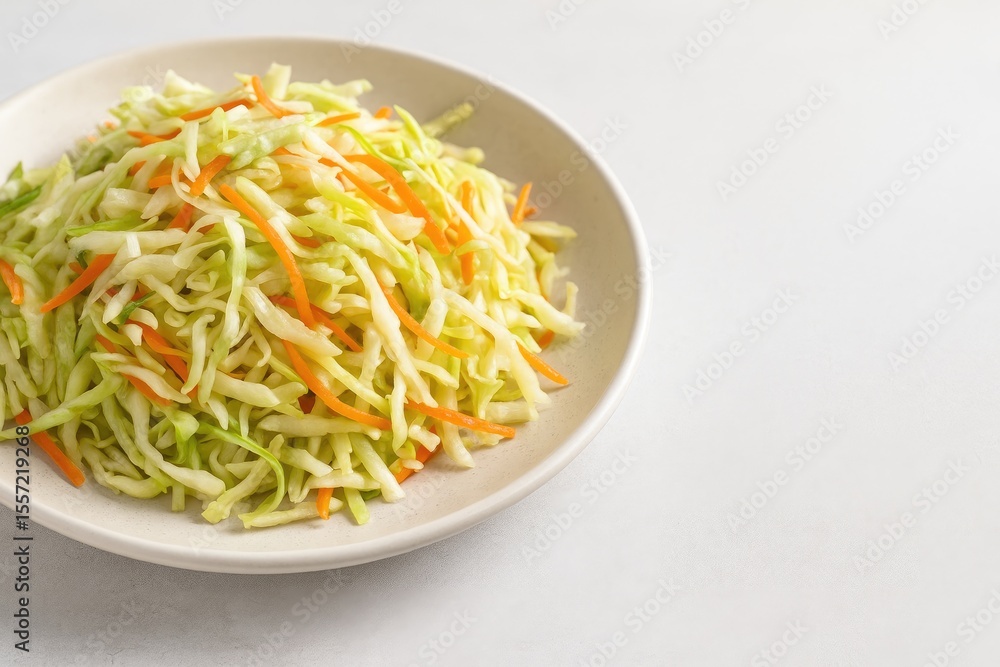 Poster healthy cabbage and carrot salad with a focus on diet-friendly options and ample space on the right.