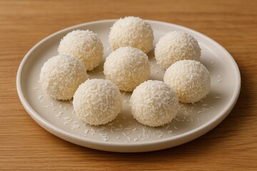 Sweet coconut confections arranged on a serving dish