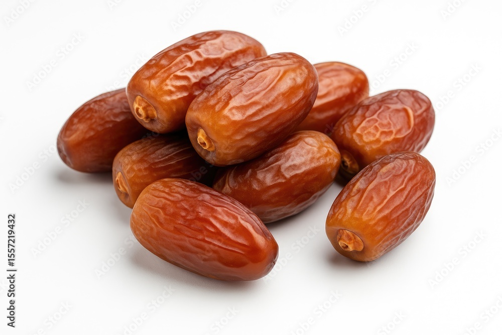 Poster close-up of dates on a plain white backdrop with a blurred focus