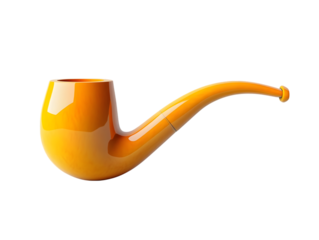 Shiny orange tobacco pipe with curved stem isolated on transparent background