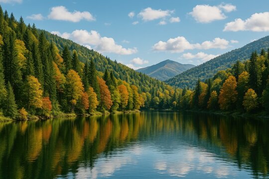 Fototapeta Autumnal woodland scene in the highlands
