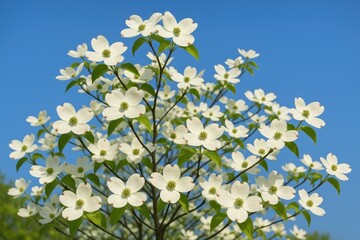 Blooming Cornus florida shrub in springtime