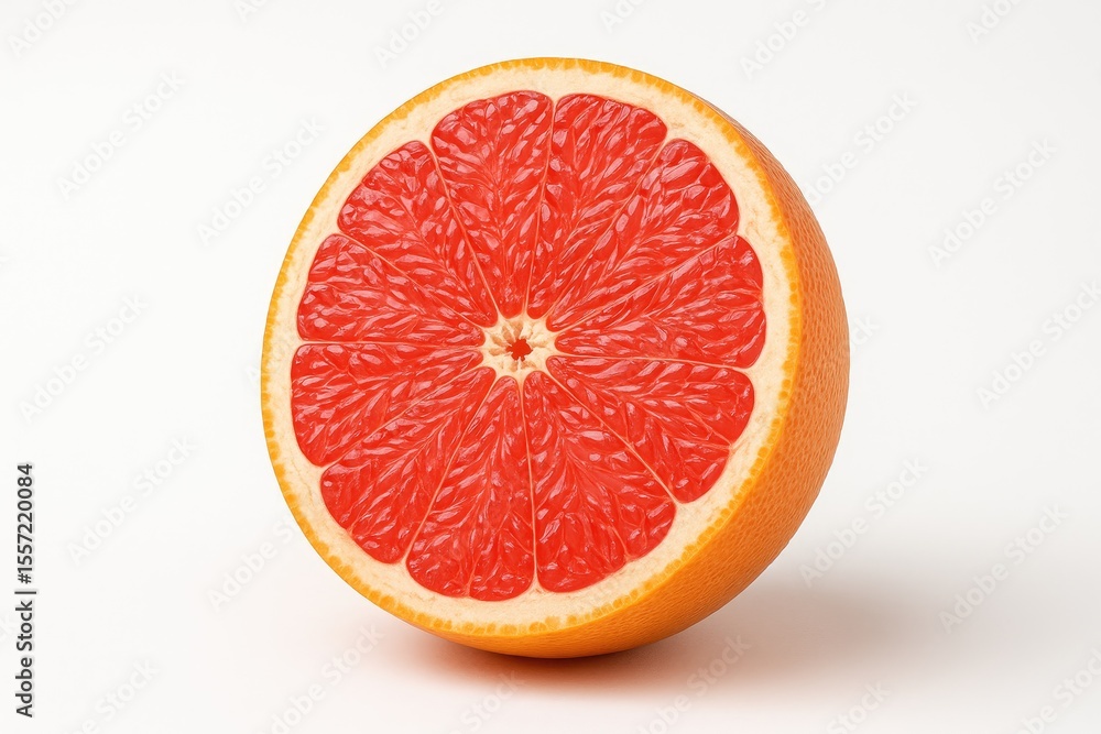 Poster grapefruit segment isolated on a plain white backdrop with clipping path