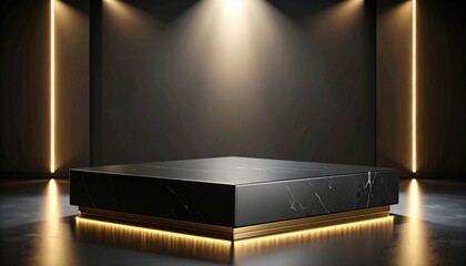 empty black counter top in a luxurious minimalistic kitchen, contemporary style, modern house for sale