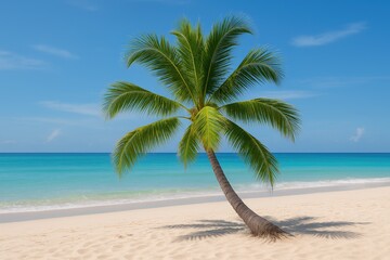 Obraz premium A palm tree emerging from sandy shores by the sea
