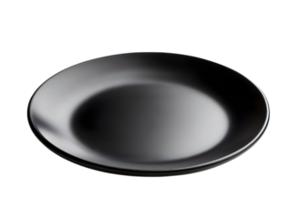 A single matte black plate with a subtle texture isolated on transparent background