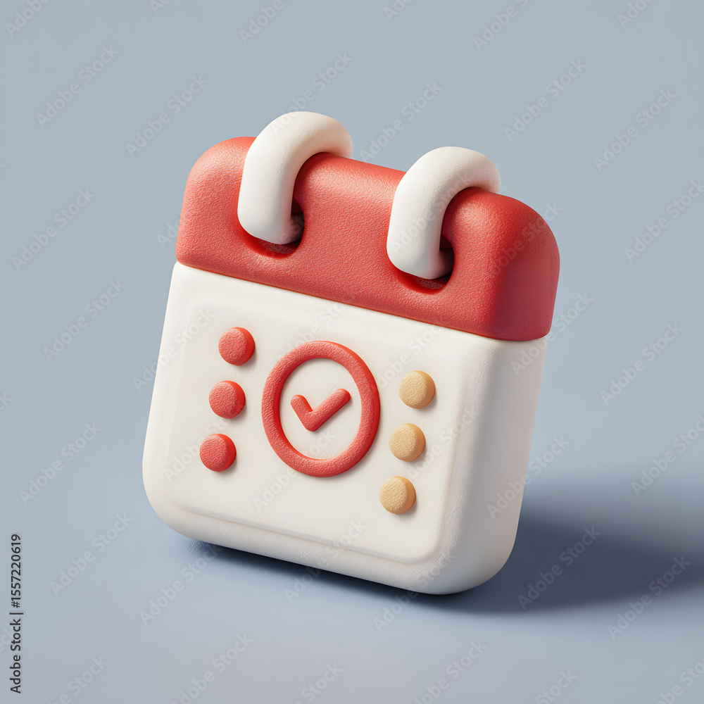 Poster a stylized 3d illustration of a calendar with a checkmark, representing a scheduled event.