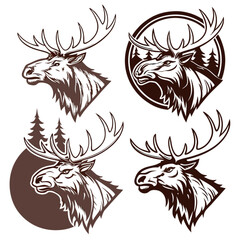 Obraz premium Heraldic eagle, rooster, and tribal dragon vector tattoo design with black and white animal head silhouettes