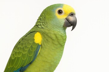 Obraz premium Detailed view of a Yellow-shouldered Amazon parrot from the right side, featuring vibrant colors against a plain white backdrop