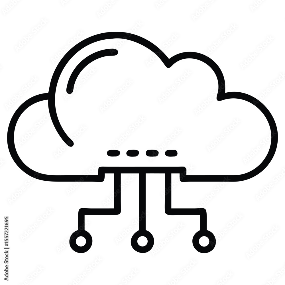 Poster isolated cloud computing network illustration in line art style design