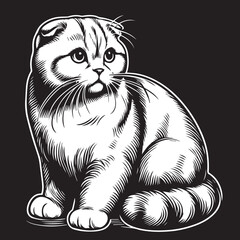 Scottish Fold Cat Vector in black and white
