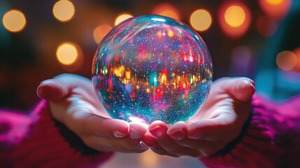 Crystal ball held in hands, vibrant colors