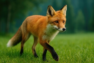 Fototapeta premium Elegant fox strolling through lush grassland