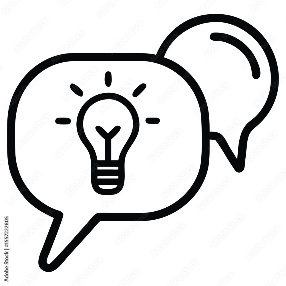 Poster lightbulb in speech bubble outline for idea sharing and communication