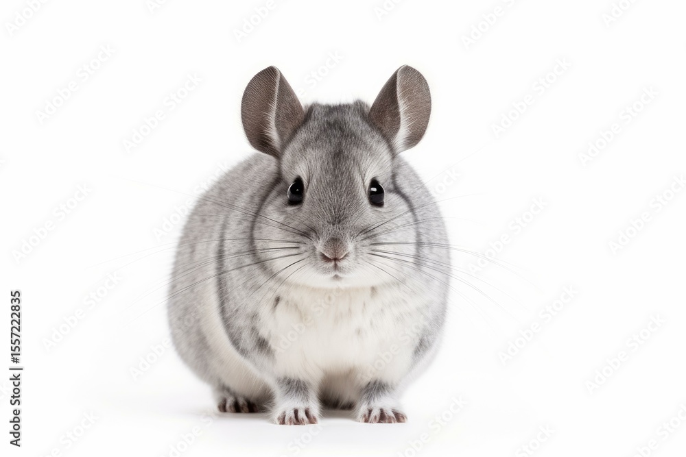 Poster adorable chinchilla sitting on a seamless white background, creating a clean and simple image perfec