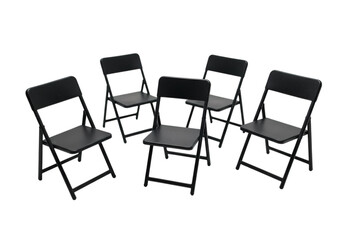 Six Black Folding Chairs Arranged in a Circle isolated on transparent background