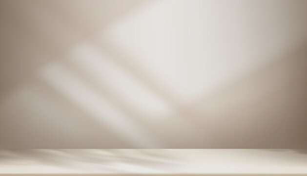 Background design brown wall showroom studio with shadow on empty floor for product presentation.Vector minimal soft reflect light, shadow for Autumn,Winter backdrop design for cosmetic, beauty
