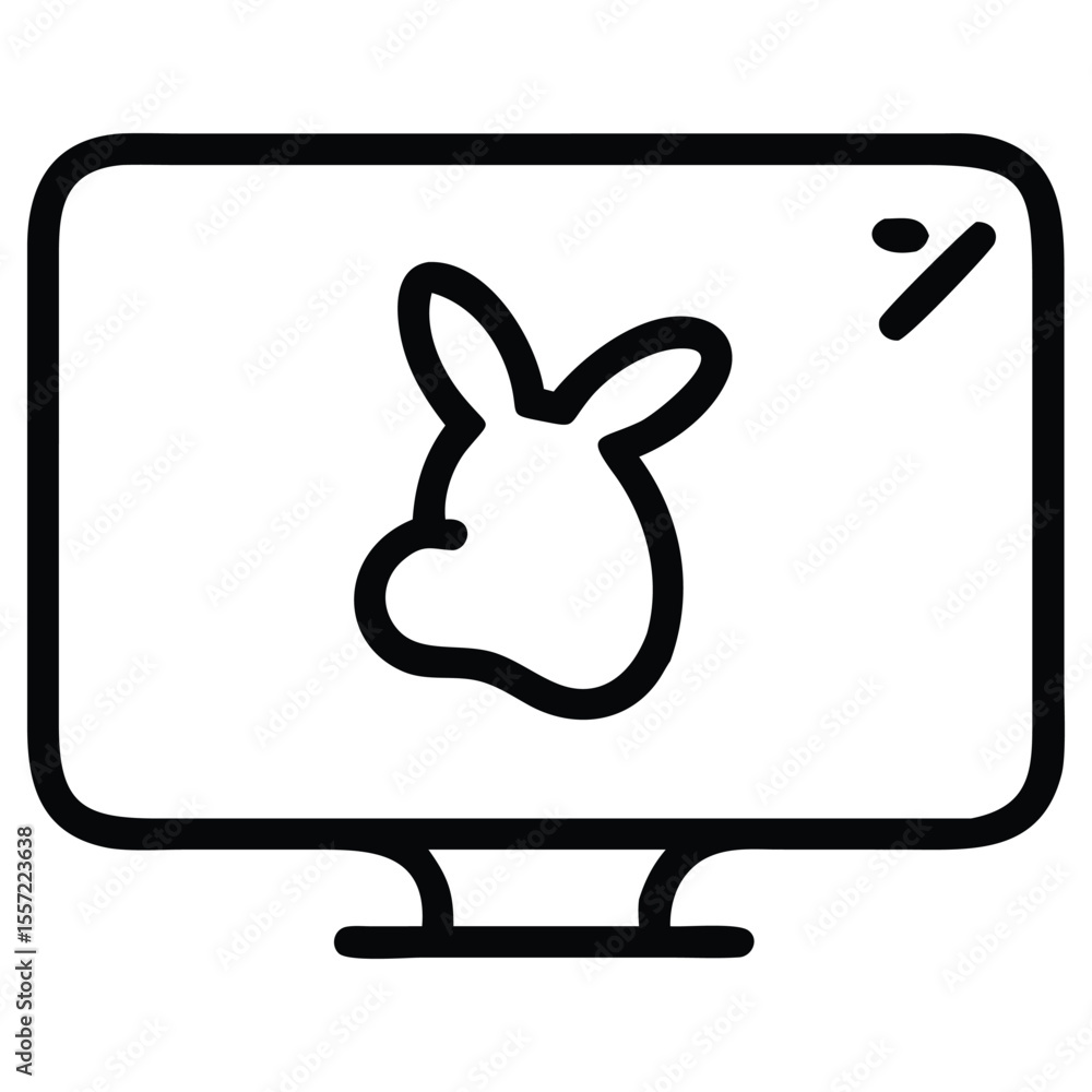 Poster line art of computer monitor display showing a bunny ears silhouette