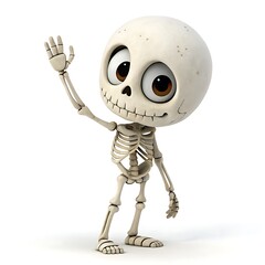 Cute Cartoon Skeleton Waving Fun Halloween Illustration