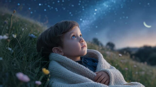Baby looking up at night sky