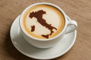 Obraz premium A coffee mug featuring foam and powder forming a geographical shape