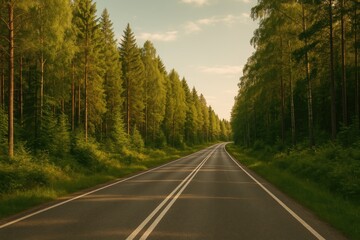 Fototapeta premium A road cutting through a forested area