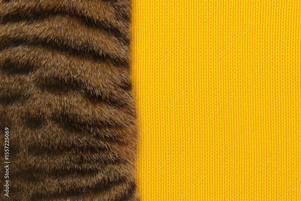 Poster feline-themed striped wool pattern on a vibrant clothing surface with ample space for custom text