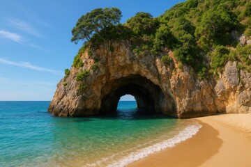 A charming coastal cave with scenic views