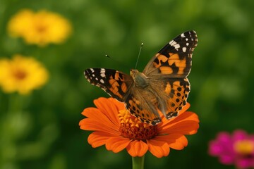 Obraz premium Stunning butterfly settles on blooming flowers