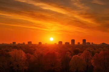 Fototapeta premium Evening glow during fall in an urban area