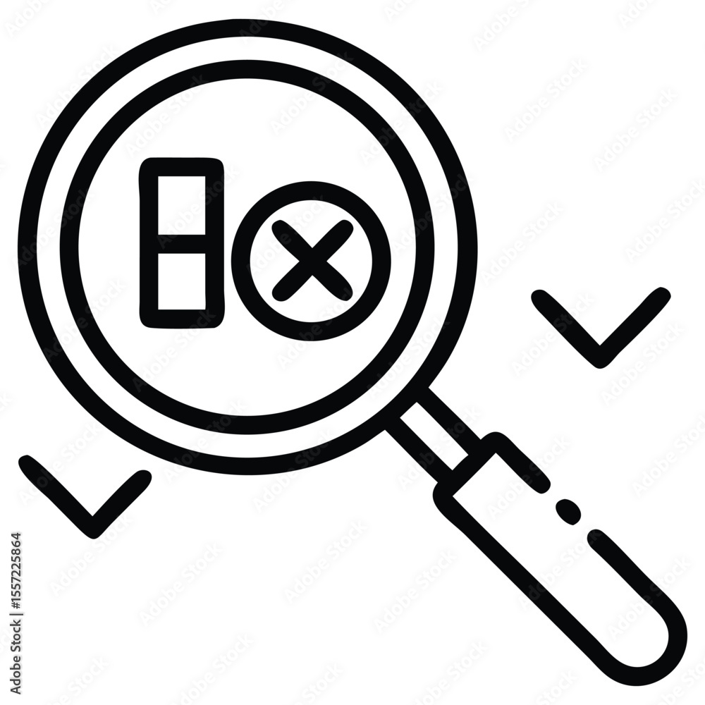 Poster magnifying glass icon with block and cross symbols line