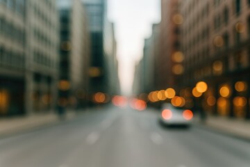 Abstract cityscape with out-of-focus structures and roads, featuring a soft depth of field.